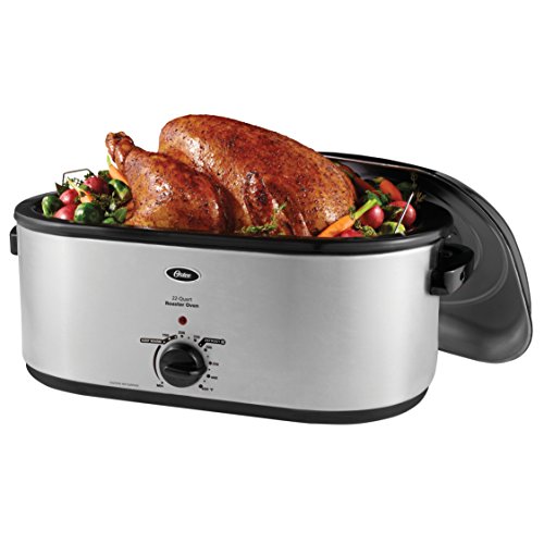 Oster CKSTRS23 SB D 22QT Roaster Oven Crockpot Slow Cooker with Self Basting Lid and Defrost Setting Stainless Steel CROCKPOT