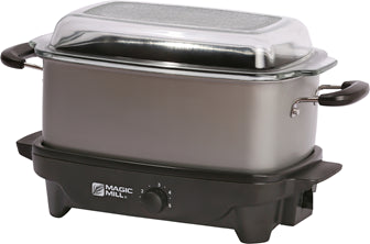 Magic Mill Flat Base Slow Cooker 10 Qt. Grey With Handles and