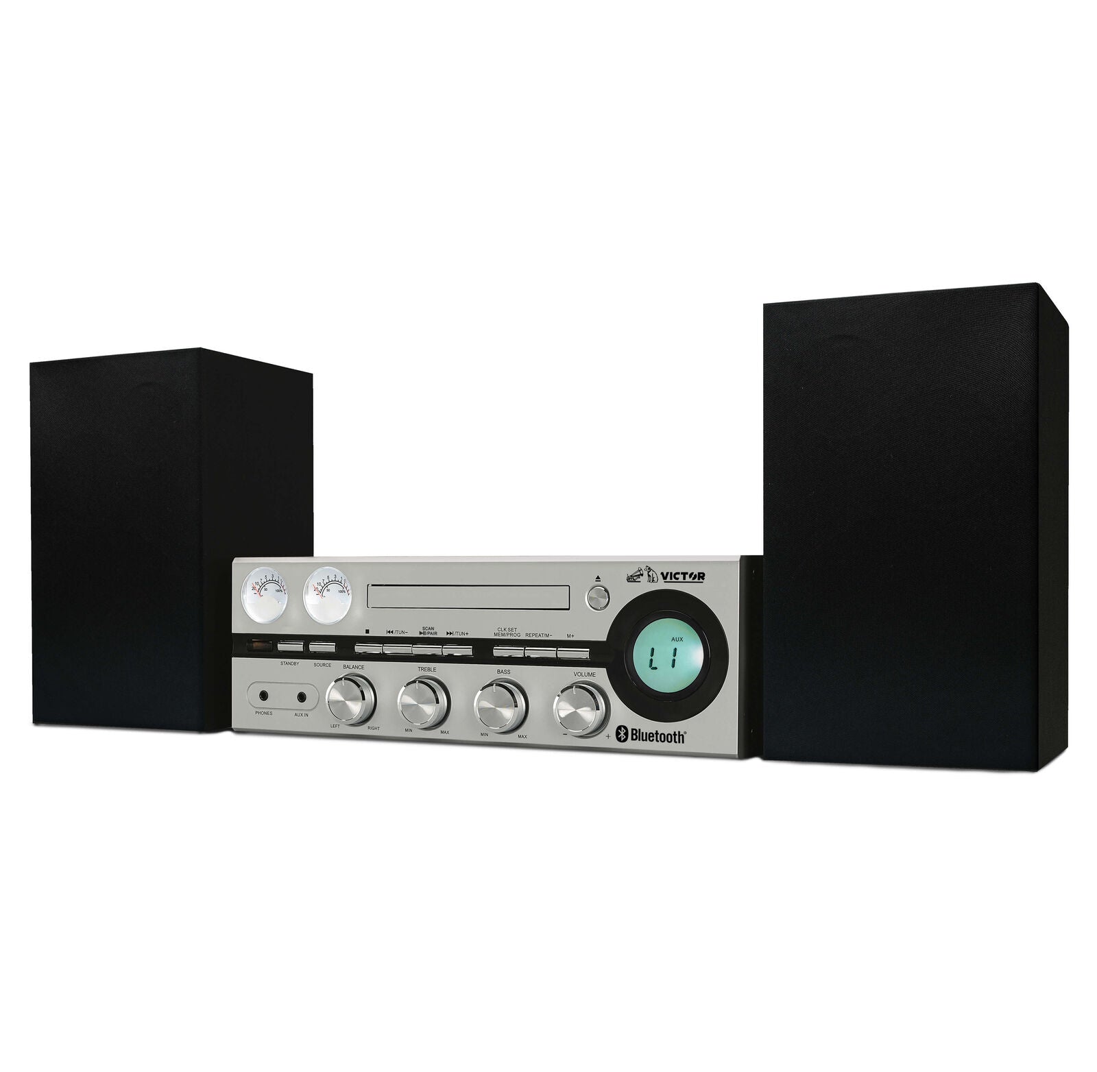 Victor Milwaukee 50W Desktop CD Stereo System with Bluetooth, AM/FM