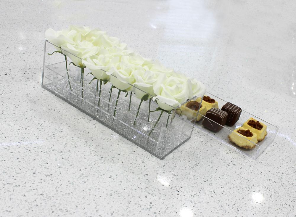 Waterdale Lucite Flower Box, Silver - Holds 12 Flowers