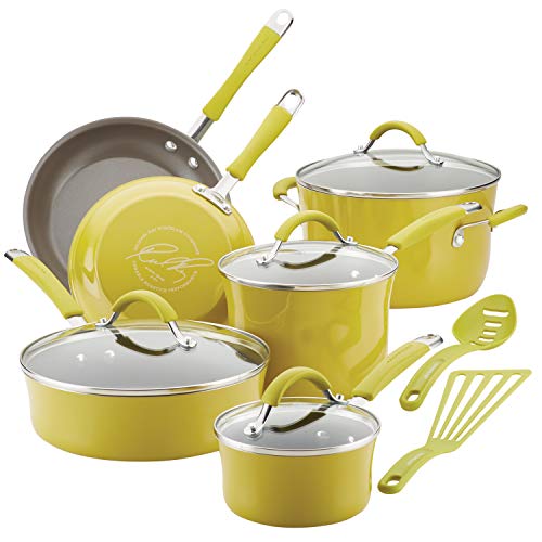 Rachael Ray 12 Piece Cucina Hard Porcelain Enamel Nonstick Cookware Set Lemongrass Green