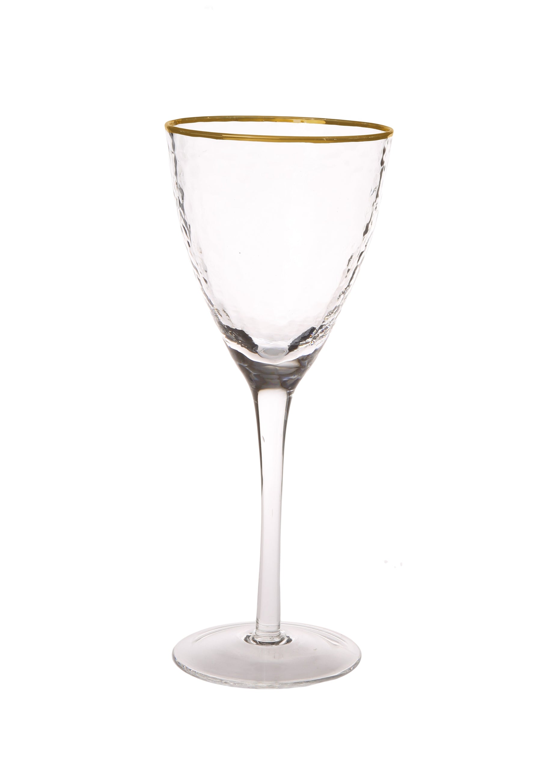 Classic Touch Set of 6 Pebbled Stemmed Glasses with Gold Rim