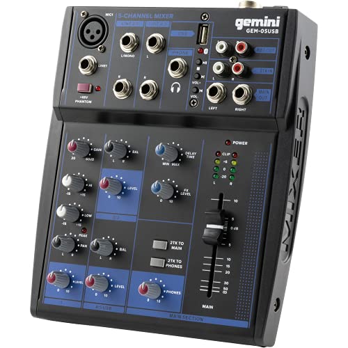 Gemini Sound Professional Audio Equipment Compact Rotary 5 Channels Live Sound Music Podcast Bluetooth USB DJ Mixers