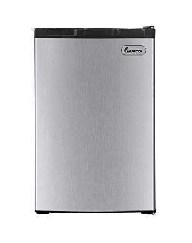 Impecca Compact Refrigerator Reversible Door with Glass Shelves Classic Refrigerator, Single Door Mini Fridge with Soft-Freezer, 3.3 Cubic Feet, Stainless