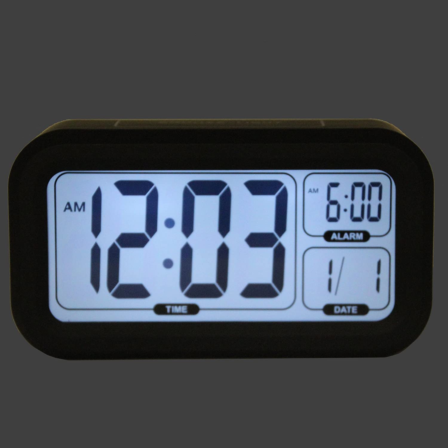 Timelink - Digital Touch Sensor Travel Home Use Alarm Clock, Snooze, Automatic Dimming Smart Night Light, Black